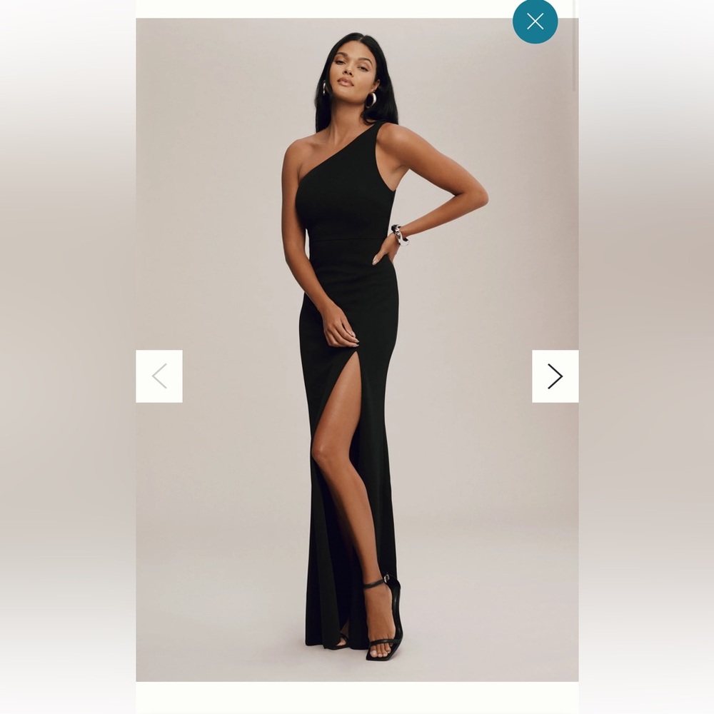 BHLDN Hallie Black One-Shoulder Evening Gown with Thigh Slit